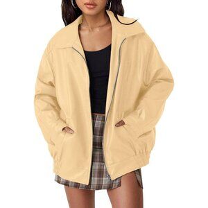 Women's Faux Yellow Leather Fabric Jacket Coat Style Winter Zipper Closure